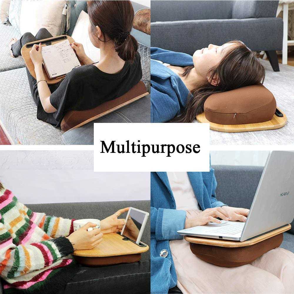 SUMISKY Lap Desk-Portable Laptop Table with Bamboo Platform Phone Holder Pillow Cushion Anti-Slip Stopper on Bed & Sofa