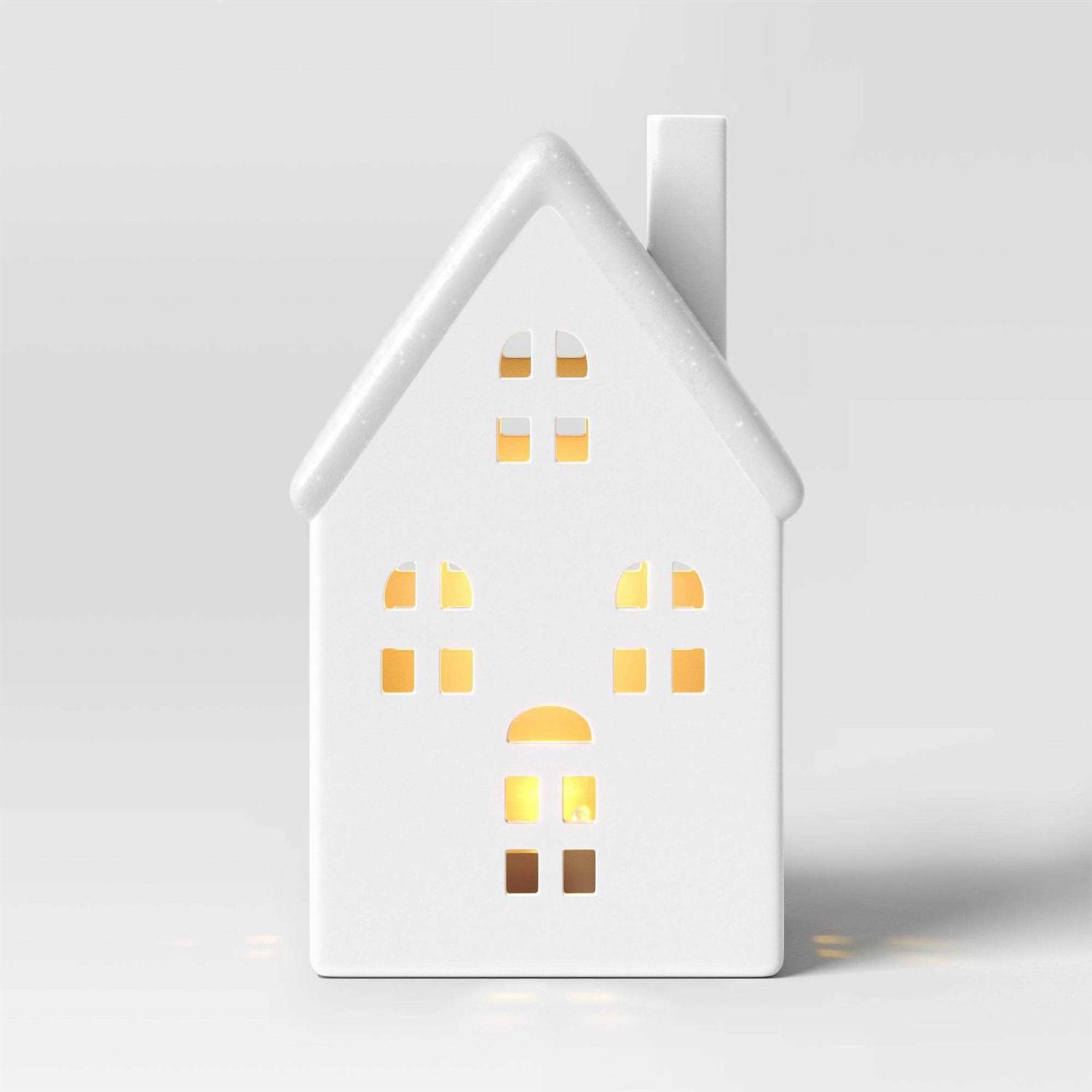 Wondershop 5 Battery Operated Lit Narrow Ceramic House with Windows Christmas Village Building