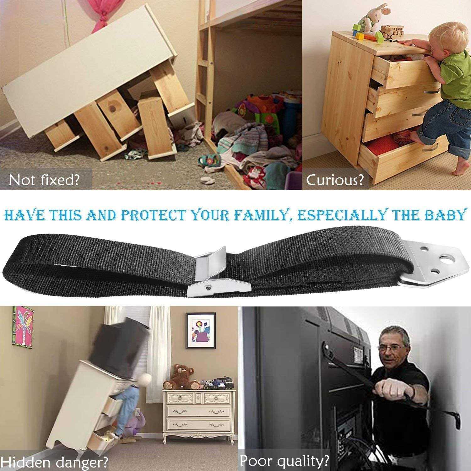 TV and Furniture Anti Tip Straps,Metal Heavy Duty TV Straps Child Safety,Adjustable Safety Furniture Wall Anchors for Baby Proofing Flat Screen TV