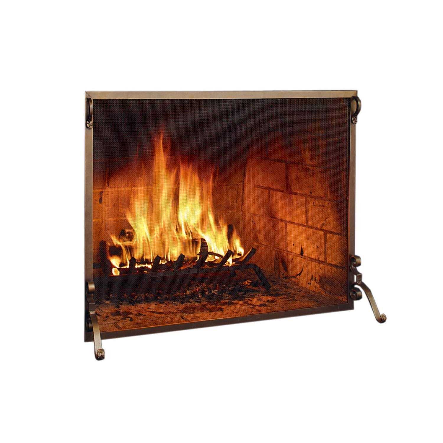Plow & Hearth Solid Steel Flat Guard Fireplace Fire Screen