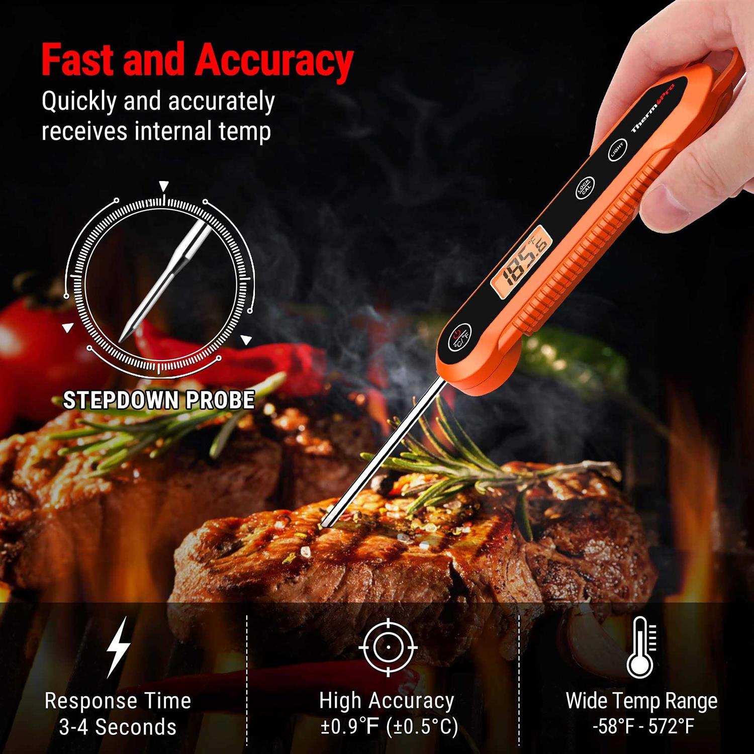 ThermoPro Digital Instant Read Meat Thermometer for Grilling Waterproof Kitchen Food LCD Thermometer with Calibration & Backlight Smoker Oil Fry