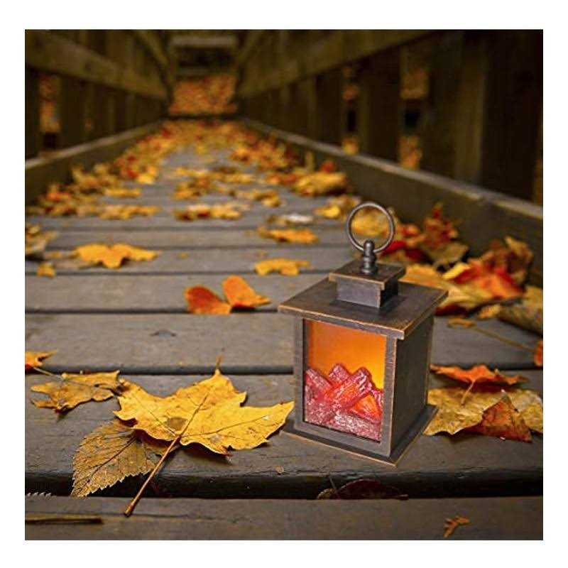 YAKii Rectangle Fireplace Lantern 6 Super Bright LEDs 6 Hours Timer Battery Operated
