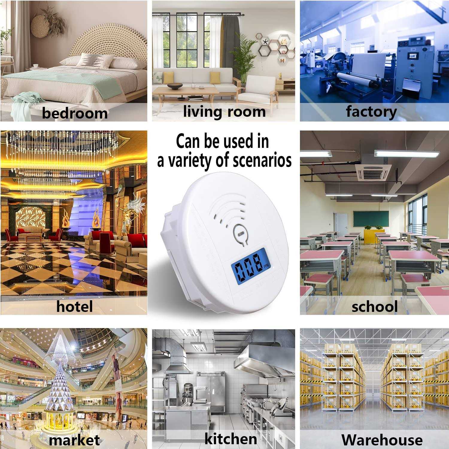 Cayueng Carbon Monoxide Detector Replaceable Battery-operated Carbon Monoxide Alarm Detectors with Digital Display & Led Lights,Co Alarm Device