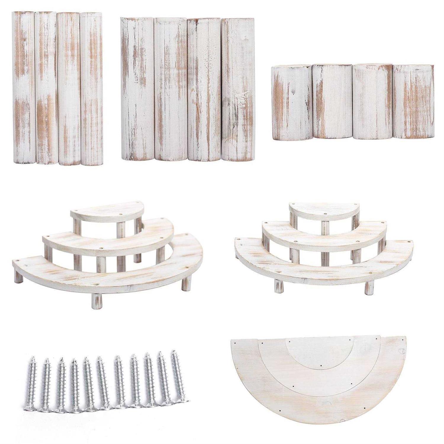 Efavormart Set Of 3 Rustic Whitewashed Wood 3-Tier Semicircle Dessert Pedestals