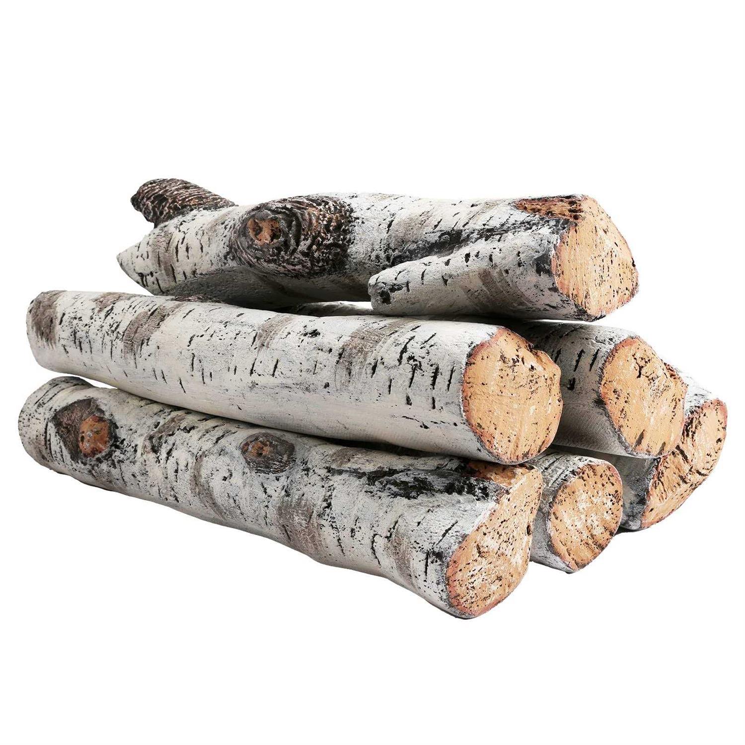 QuliMetal Gas Fireplace Logs Ceramic White Birch Wood Logs