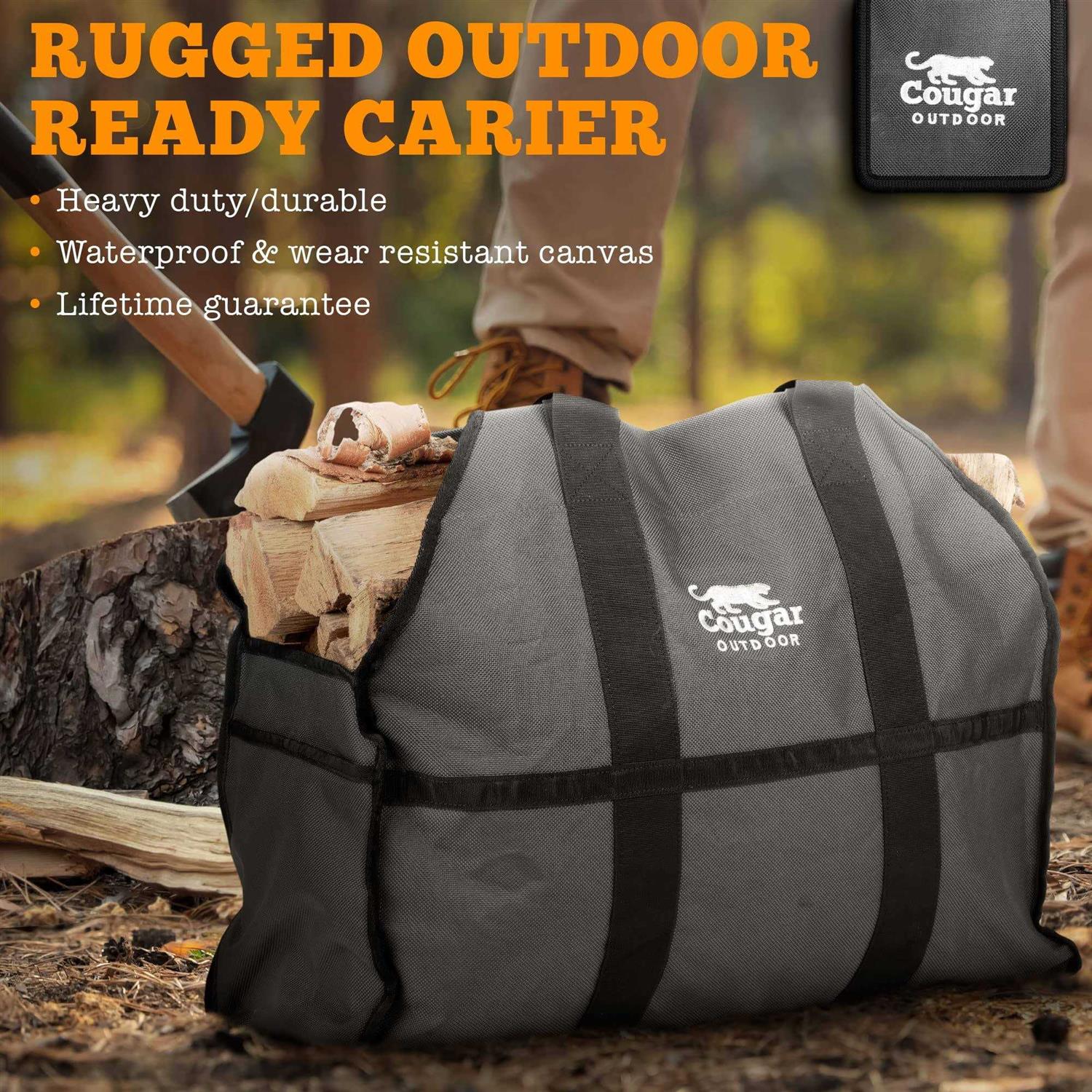 Cougar Outdoor Firewood Carrier Log Carrier Waterproof Heavy Duty Extra Large Capacity Canvas Wood Carrying Bag for Firewood