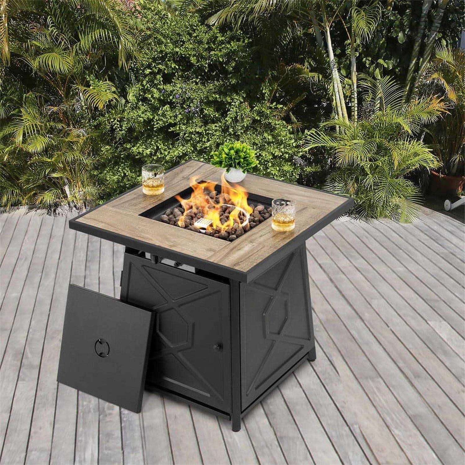 Nuu Garden 28 in. Square Metal Outdoor Propane Fire Pit Table with PVC Cover and Lava Rocks