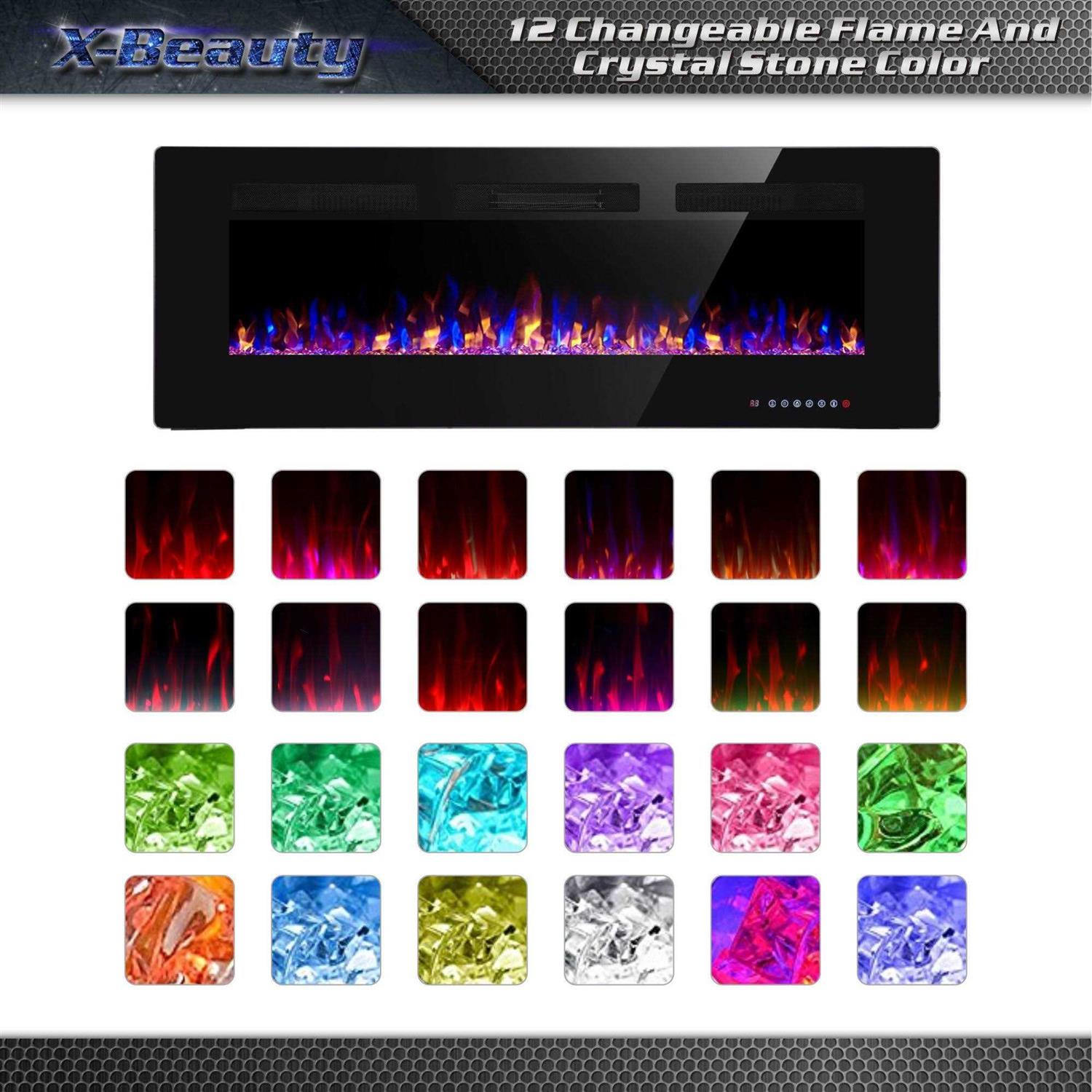 Xbeauty 50 Electric Fireplace in-Wall Recessed and Wall Mounted 1500w Fireplace Heater