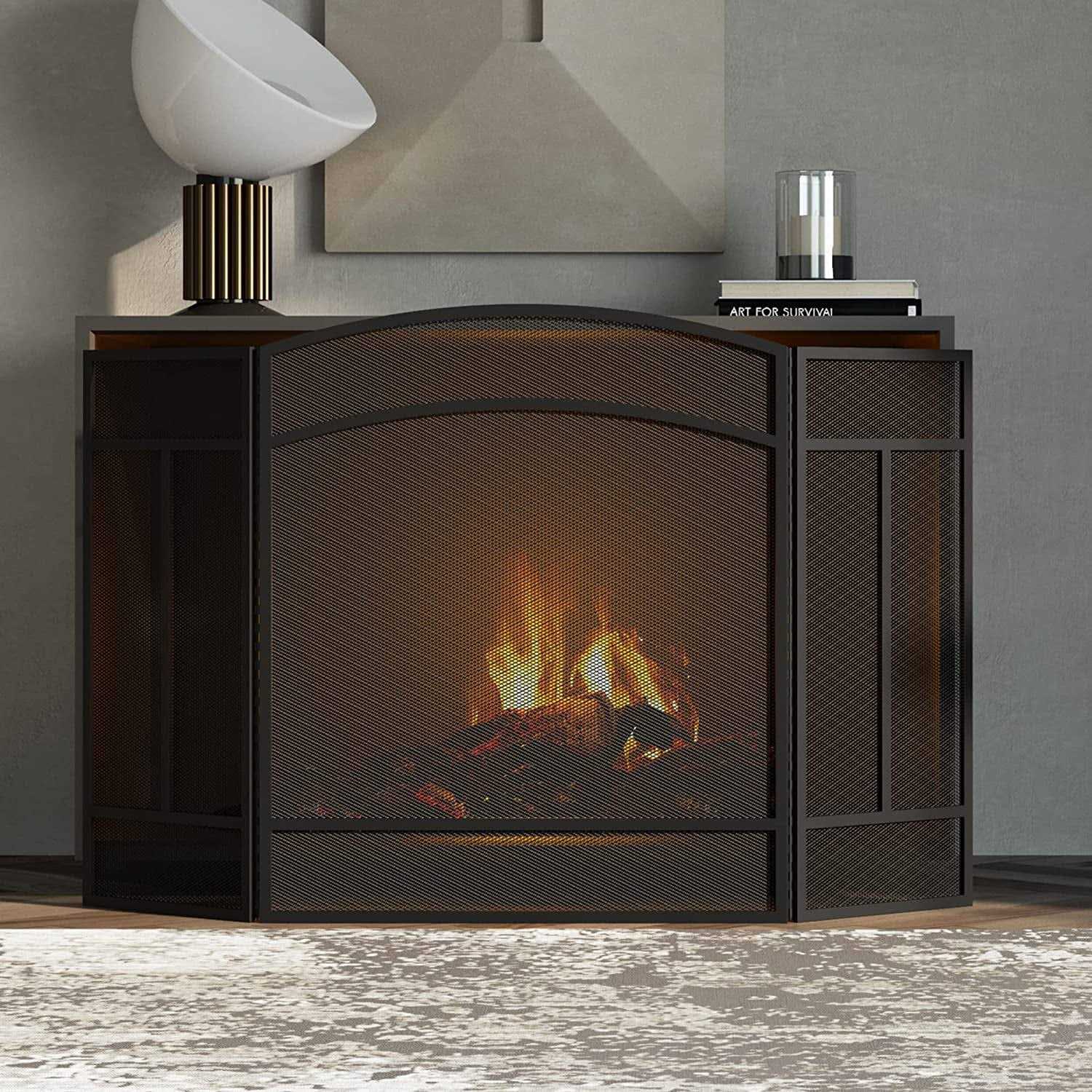 Fire Beauty Fireplace Screen 3 Panel Wrought Iron 48 x 29 Spark Guard Cover