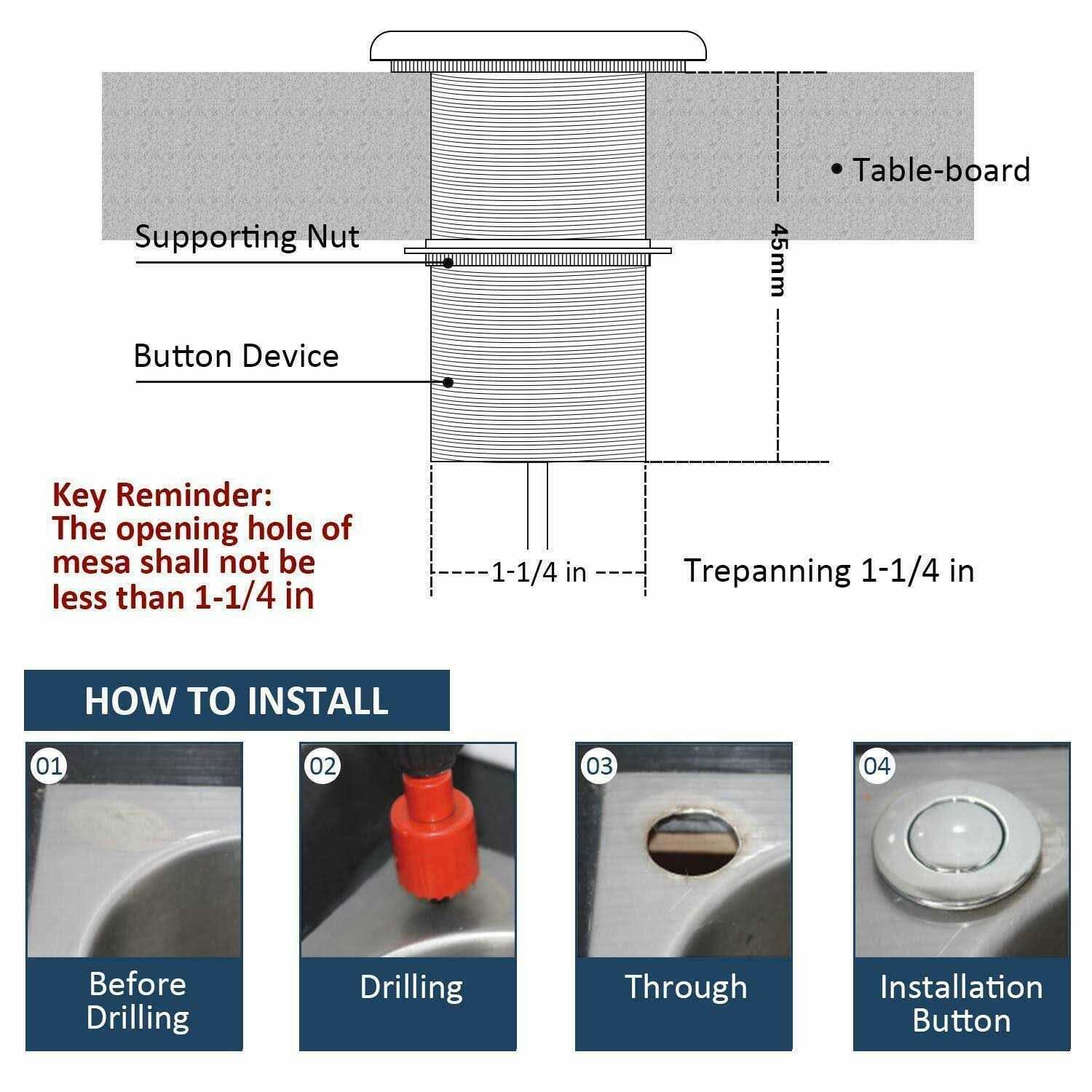 Garbage Disposal Air Switch Kit Sink Top Waste Disposal Stainless Steel Off Air Button Food and Waste Disposals Part by Etoolcity
