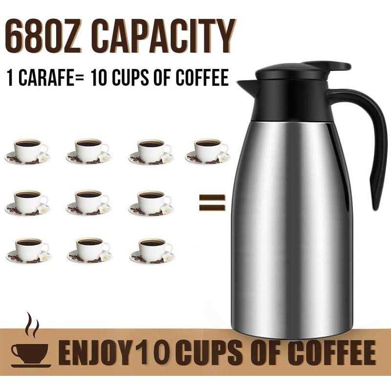 GearRoot 68oz Coffee Carafe Airpot Insulated Coffee Thermos Urn Stainless Steel Vacuum Thermal Pot Flask for Coffee