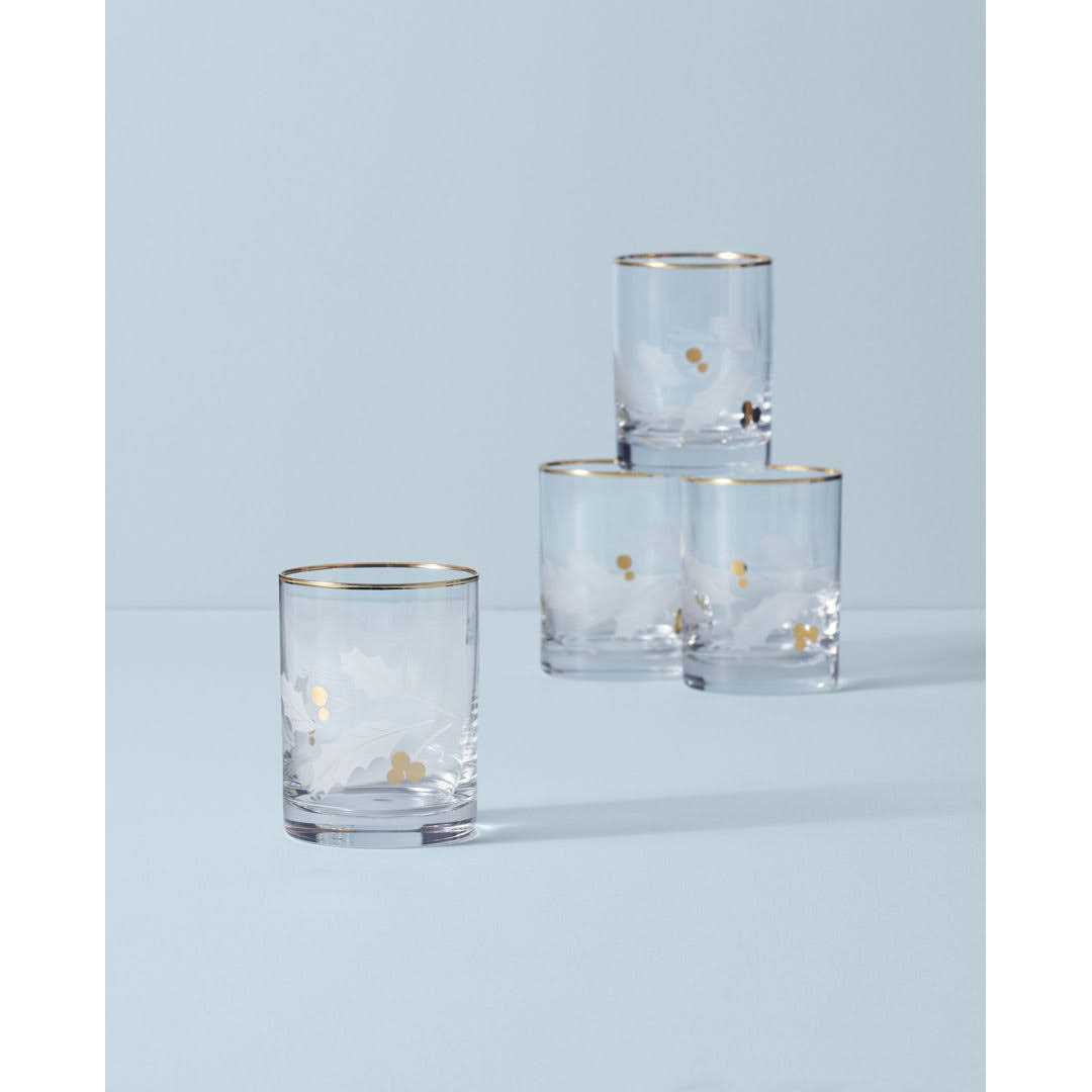 Lenox Holiday Gold Double Old Fashioned 4-Piece Glass Set
