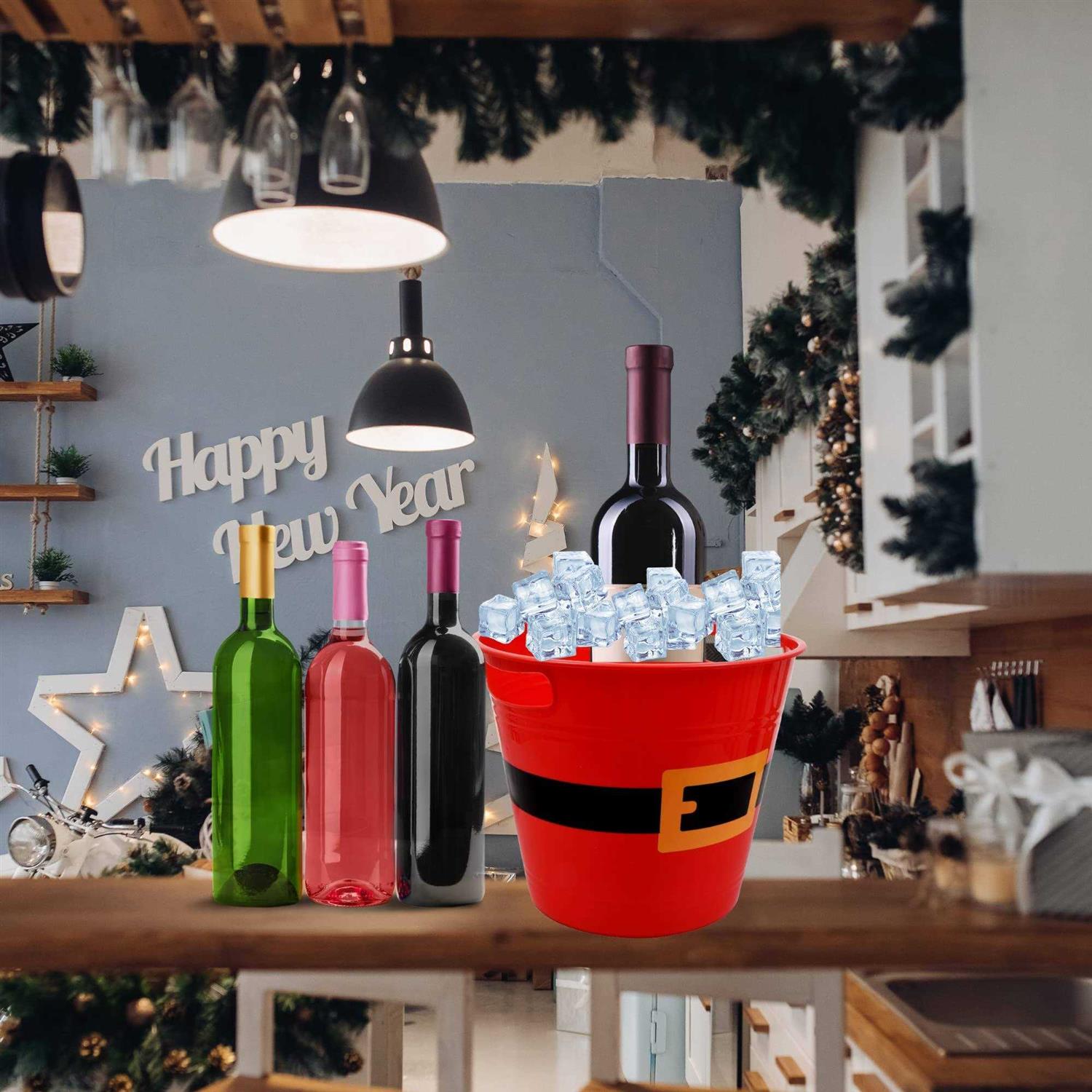 LLE Plastic Buckets with Handles Red Santa Belt Round Basket Multi-Purpose Container Decorative Home Kitchen Candy Bars Vase Toy Baskets