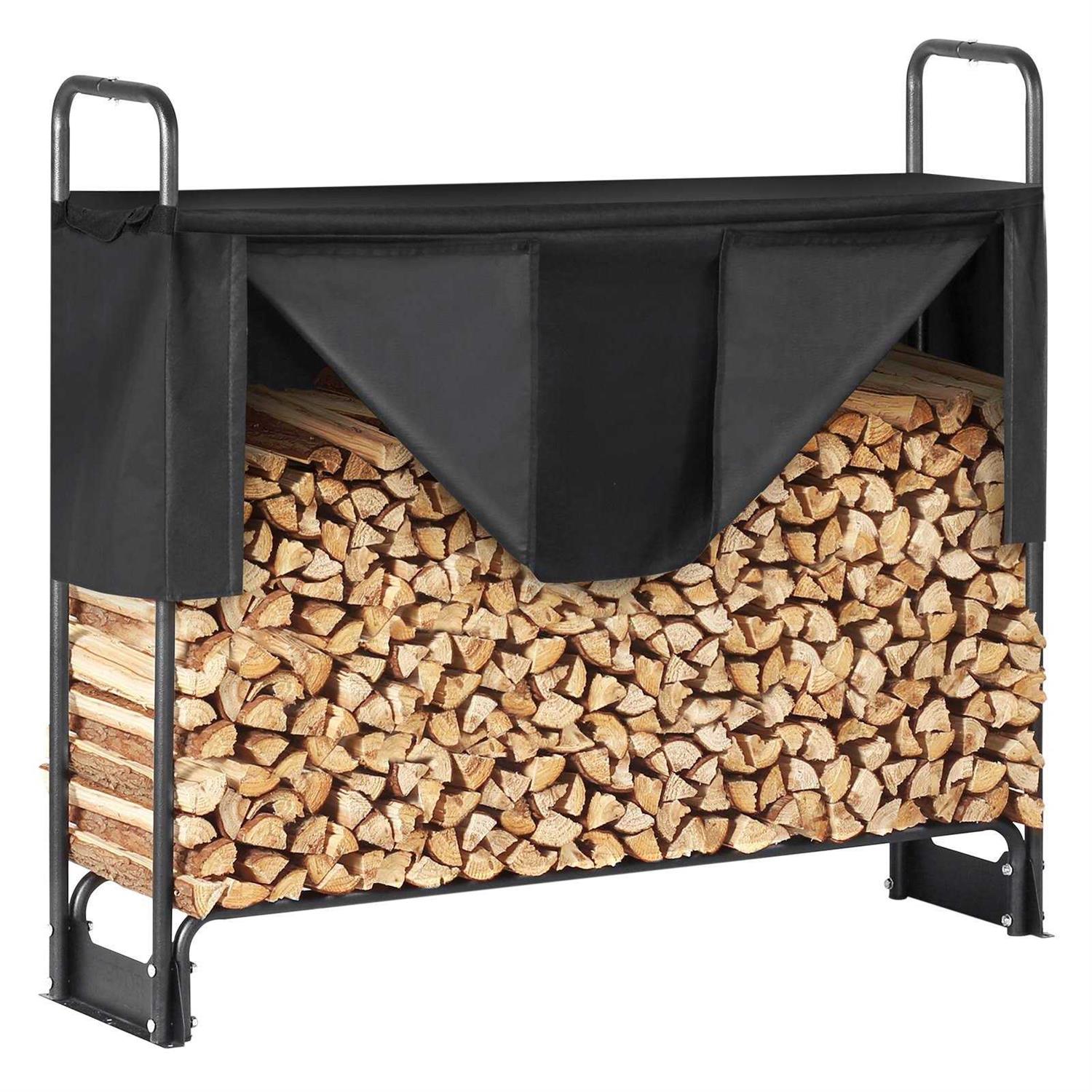 VEVOR 4.3FT Outdoor Firewood Rack with Cover 52×14.2×46.1 in Heavy Duty Firewood Holder & 600D Oxford Waterproof Cover for Fireplace