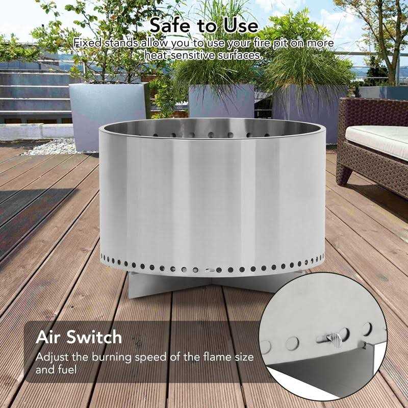 16.5 Smokeless Fire Pit with Air Switch, Wood Burning Portable Stainless Steel Outdoor Firepit with Removable Stand and Ash Pan