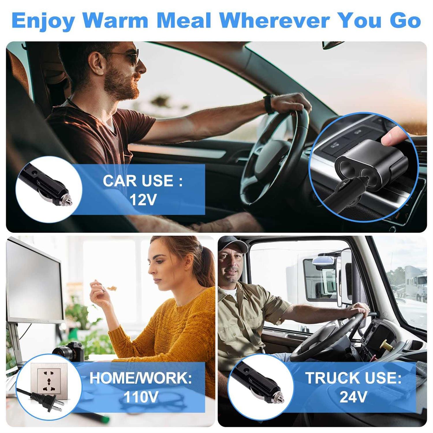 RIKDOKEN 60W Faster Heat Electric Lunch Box Heater for Car Truck Work Home
