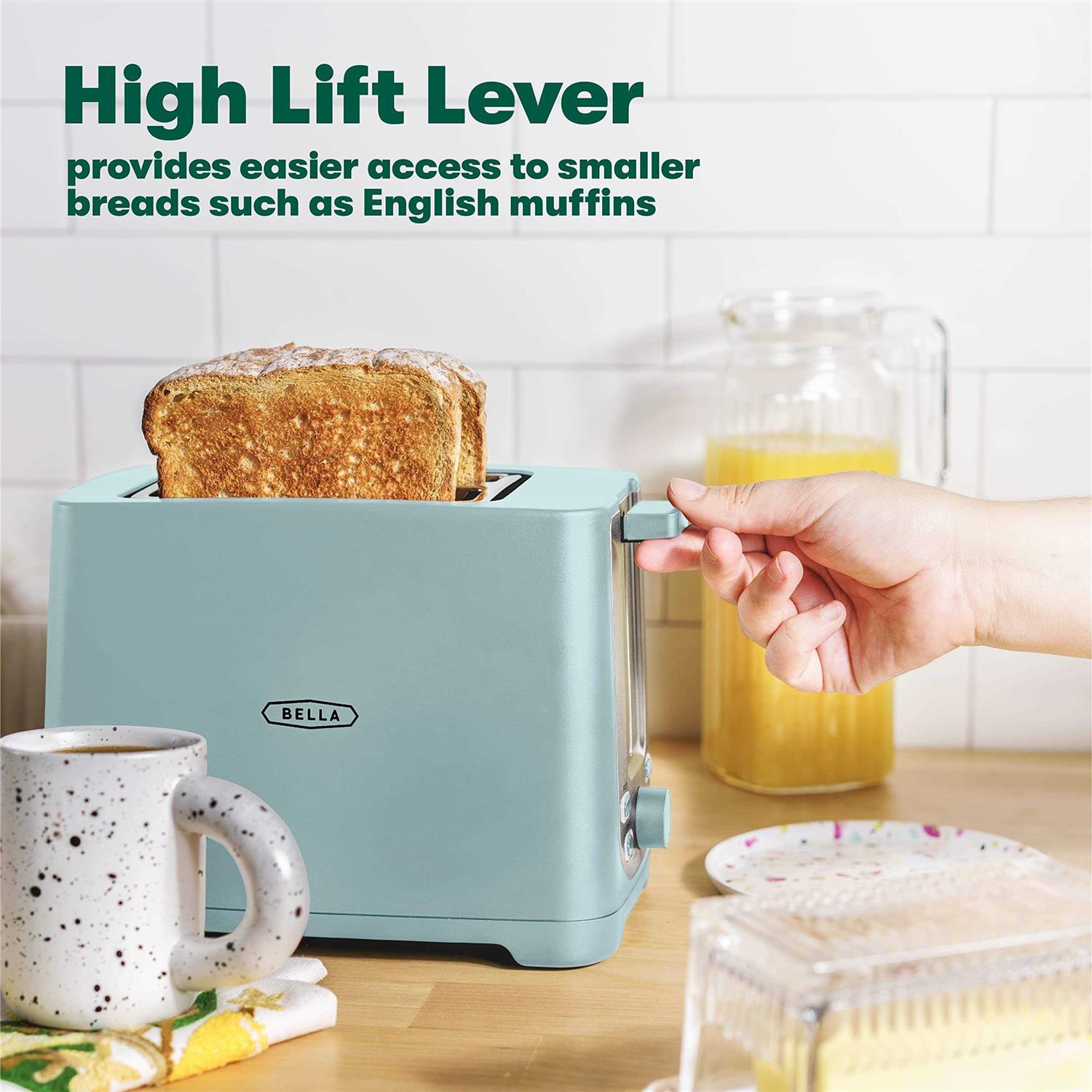 BELLA 2 Slice Toaster with Auto Shut Off Extra Wide Slots & Removable Crumb Tray and Cancel