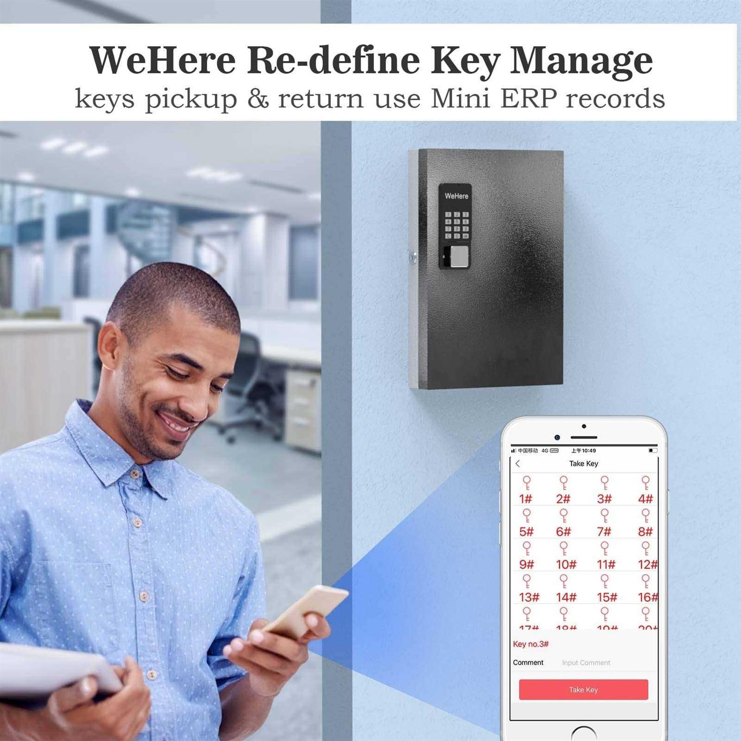 32 Key Cabinet Organizer,Metal Key Lock Box Wall Mount use OTP Technology Unlock,Fixed Password/Bluetooth Unlock