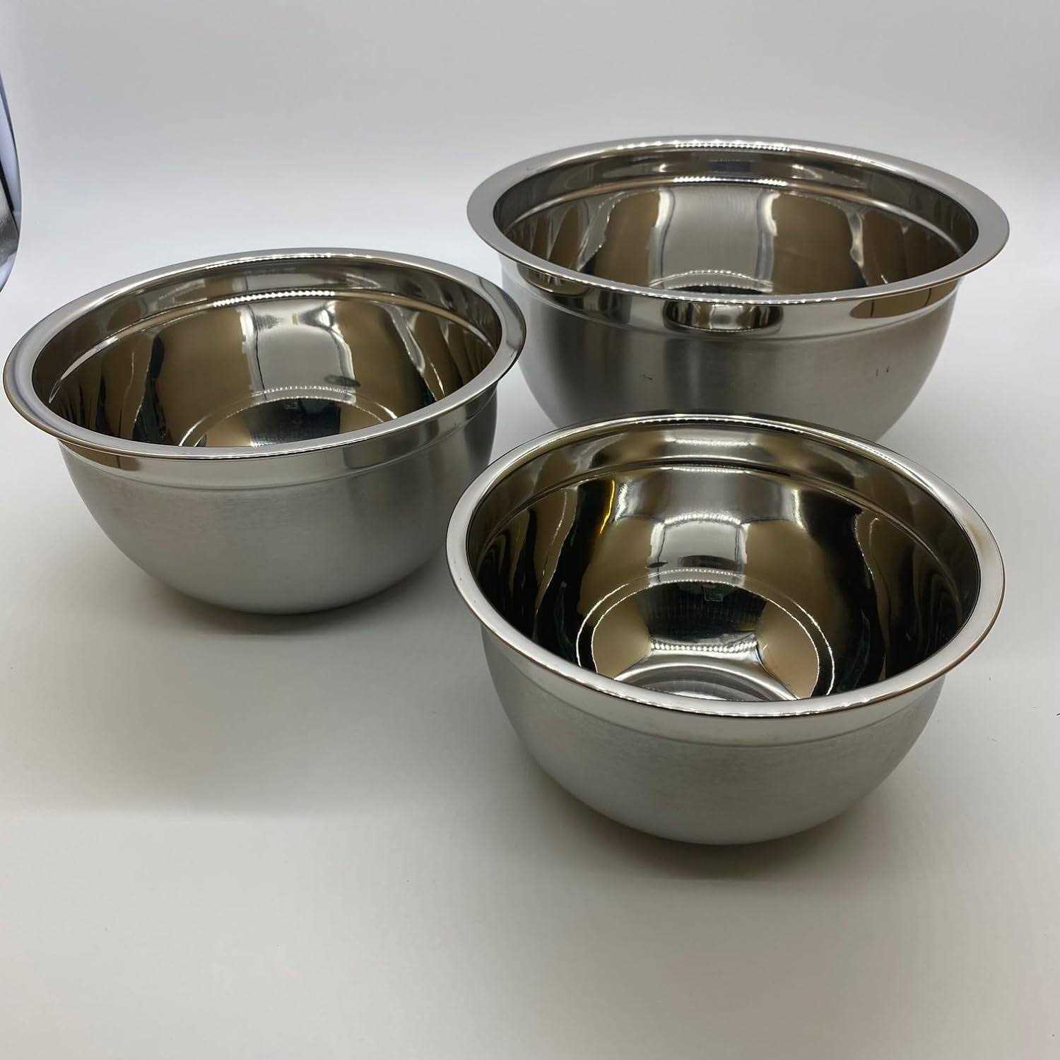 Set of 3 Professional Stainless Steel German Mixing Bowls