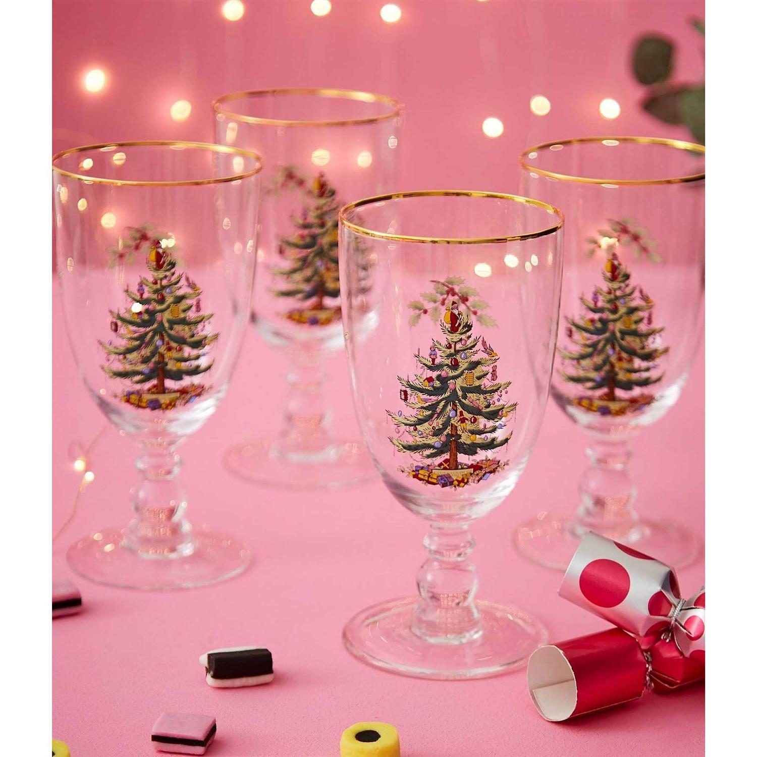 Spode Christmas Tree Pedestal Goblets Set of 4