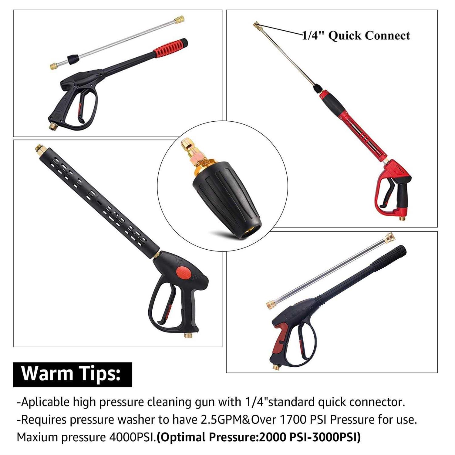 Wevove Pressure Washer Tips Turbo Nozzle Pressure Washer 3000 PSI Max Rotating Pressure Washer Nozzle with 2PCS 1/4&” Quick Connect for Cleaning Brick