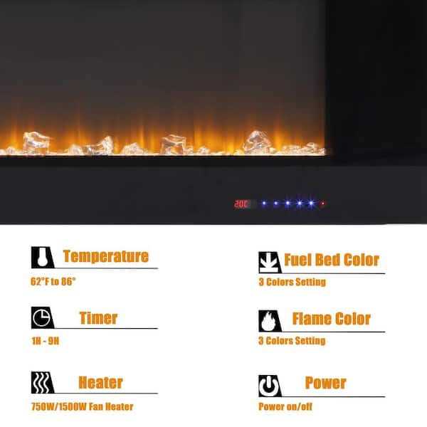Clihome Flame 42 in. Wall-Mounted Thermostat Electric Fireplace with Timer Control