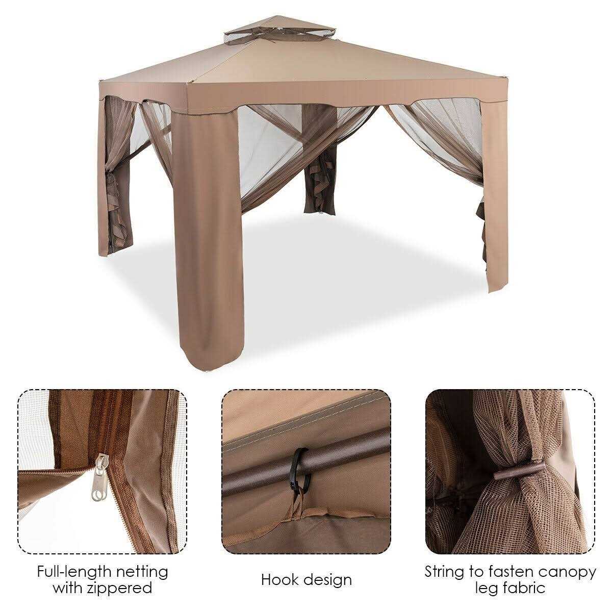 Gymax 10x 10 Canopy Gazebo Tent Shelter w/Mosquito Netting Outdoor Patio