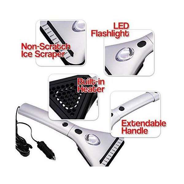 Zone Tech Heated Car Window Snow/Ice Scraper with Light Extendable 12V LED Light Heated Ice/Snow Scraper with 15.8 feet Long Cord