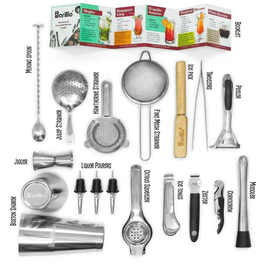 Barillio Bartender Bag Travel Bartender Kit Bag with Bar Tools Professional 17-Piece