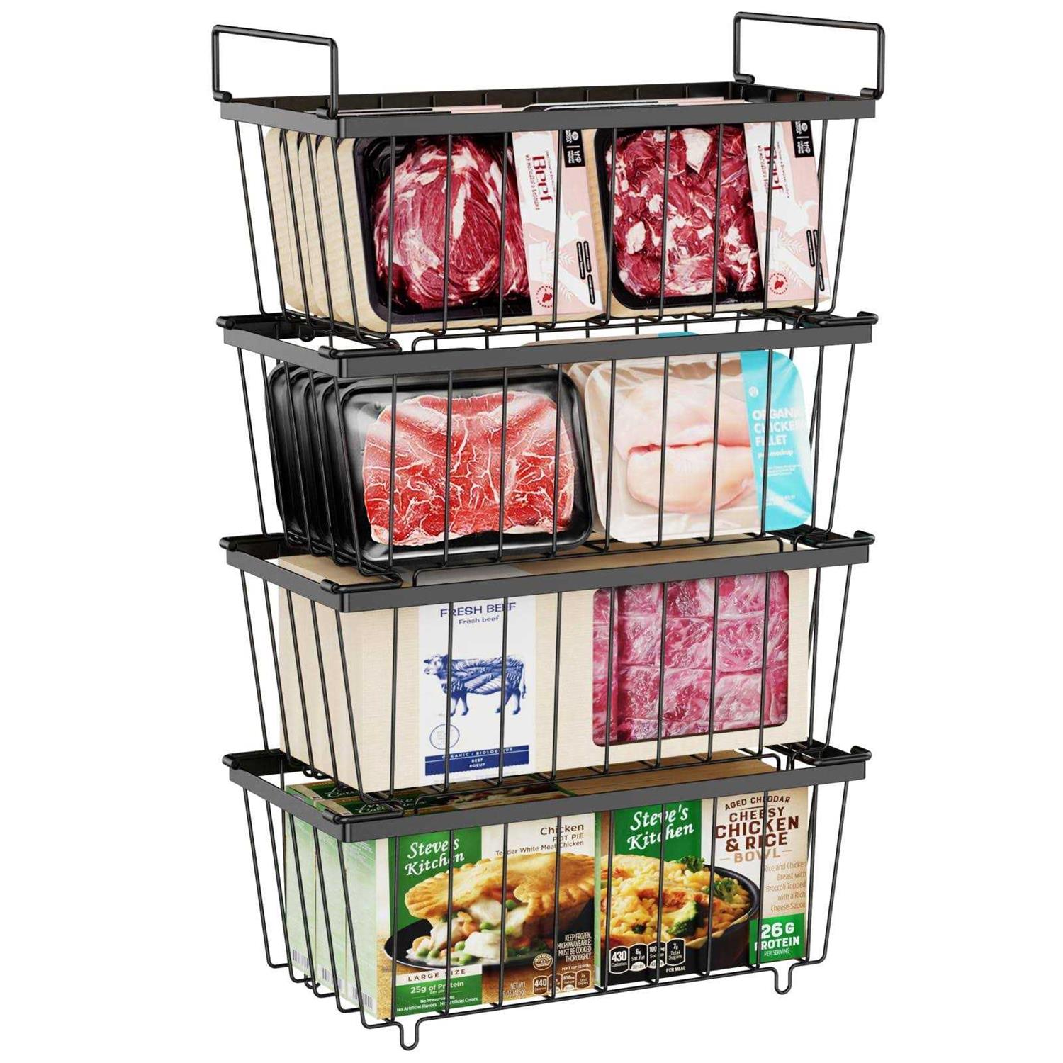 iSPECLE Freezer Organizer Bins Stackable Chest Freezer Organizer for 5 to 7 Cu.FT Deep Freezer Sort Frozen Meats