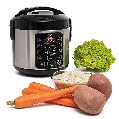 Moss & Stone Electric Multicooker Digital Rice Cooker Small 4-8 Cup 10 Pre-Programmed Settings Brown White / Food Steamer