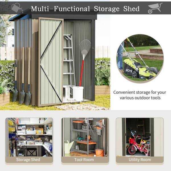 Patiowell 6 ft. D Outdoor Storage Metal Shed with Sloping Roof and Double Lockable Door
