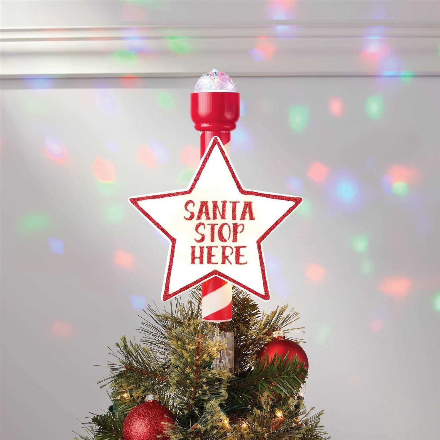 Wondershop Lit Santa Stop Here Christmas Tree Topper Red