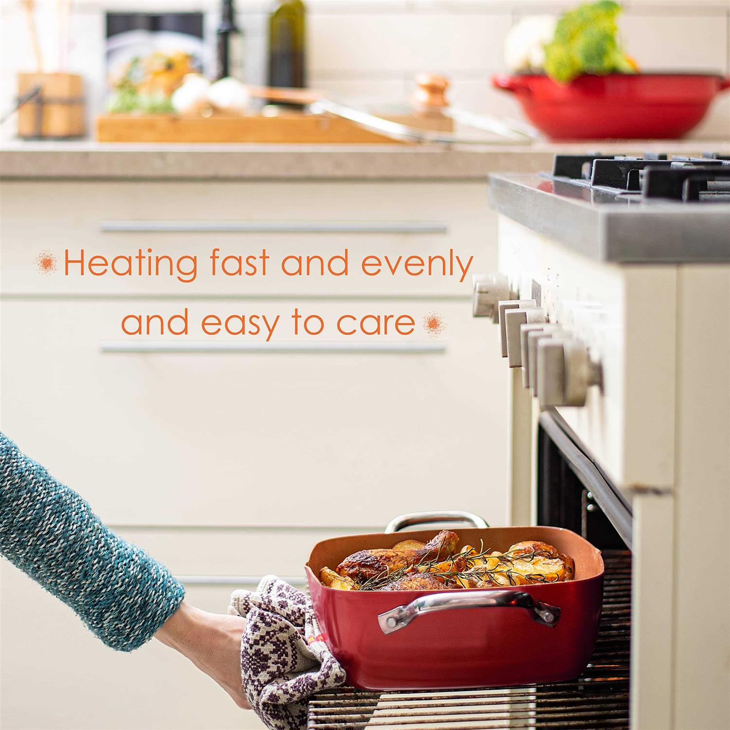 Moss & Stone Copper 5 Piece Set Chef Cookware Non Stick Pan Deep Square Pan