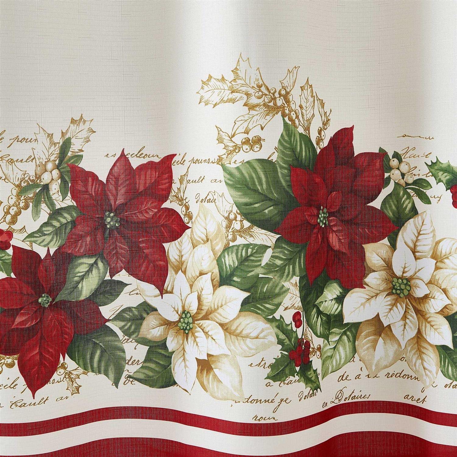 Elrene Red And White Poinsettias Holiday Fabric Shower Curtain