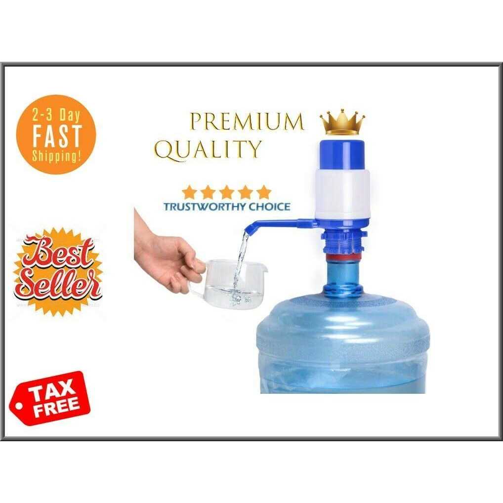 Gogoducks Water Bottles Pump Blue Manual Hand Pressure Drinking Fountain Pressure Press Pump with an Extra Short Tube and Cap Fits Most 5 Gallon Water