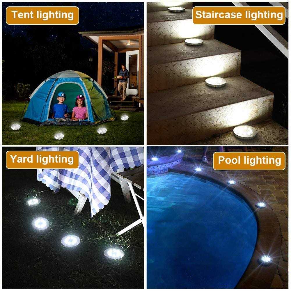 ZGWJ Solar 8 LED Disk Lights Upgraded Outdoor Ground Garden Landscape Lights for Lawn Pathway Yard Deck Patio Walkway