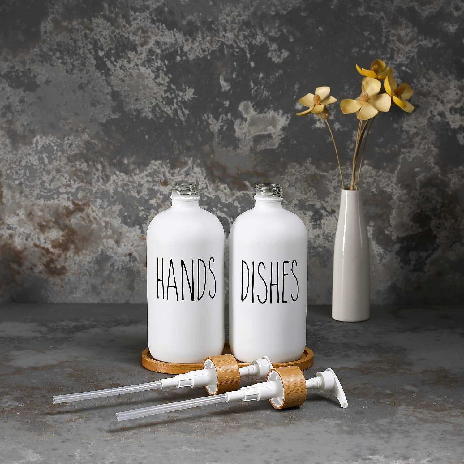 MOMEEMO Glass Soap Dispenser Set, Contains Hand Soap and Dish Soap Dispenser.Suitable