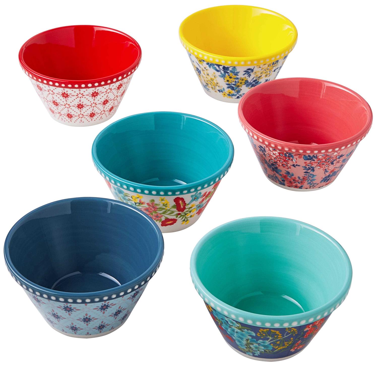 The Pioneer Woman 6 Piece Fancy Flourish Ramekin Set with Carrying Caddy