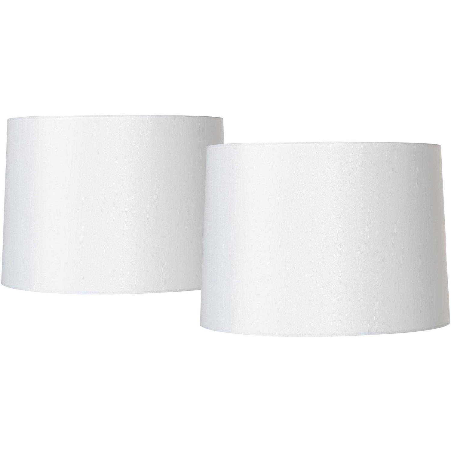 Springcrest Set of 2 Drum Lamp Shades White Fabric Medium 13 Top x 14 Bottom x 10 High Spider Replacement Harp and Finial Fitting