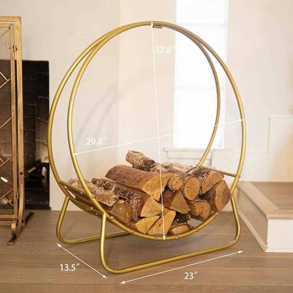 Barton 30 in. Heavy-Duty Log Hoop Firewood Rack Fireplace Wood Storage Holder Gold