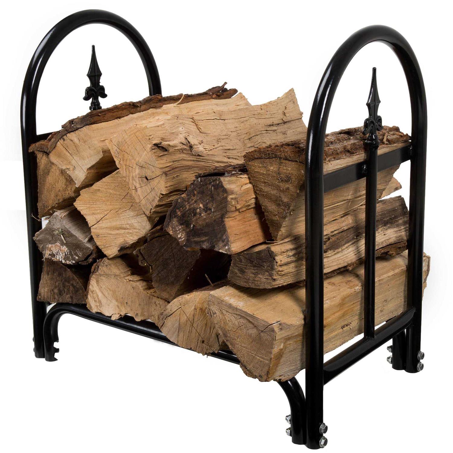 Pure Garden Fireplace Log Rack with Finial Design