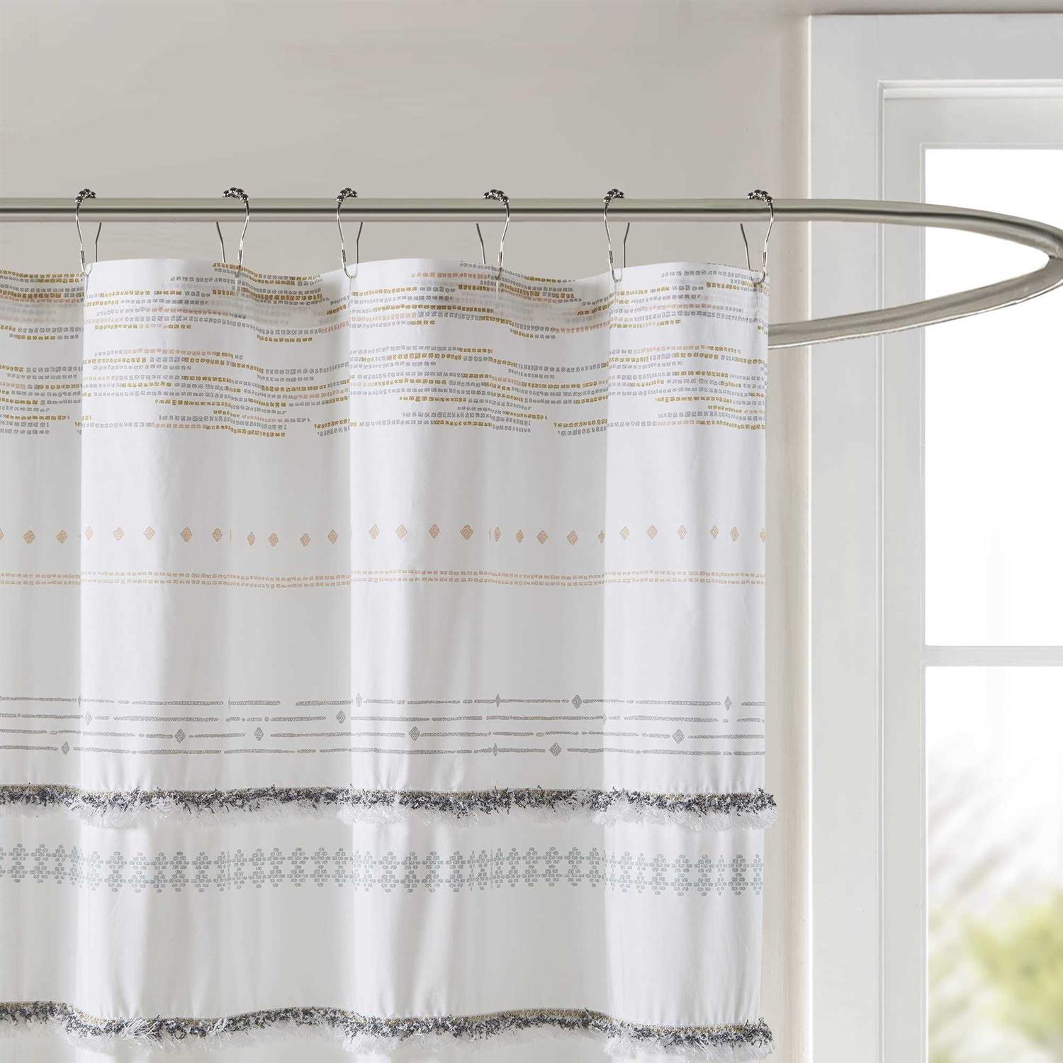 INK+IVY Nea Cotton Printed Shower Curtain with Trims