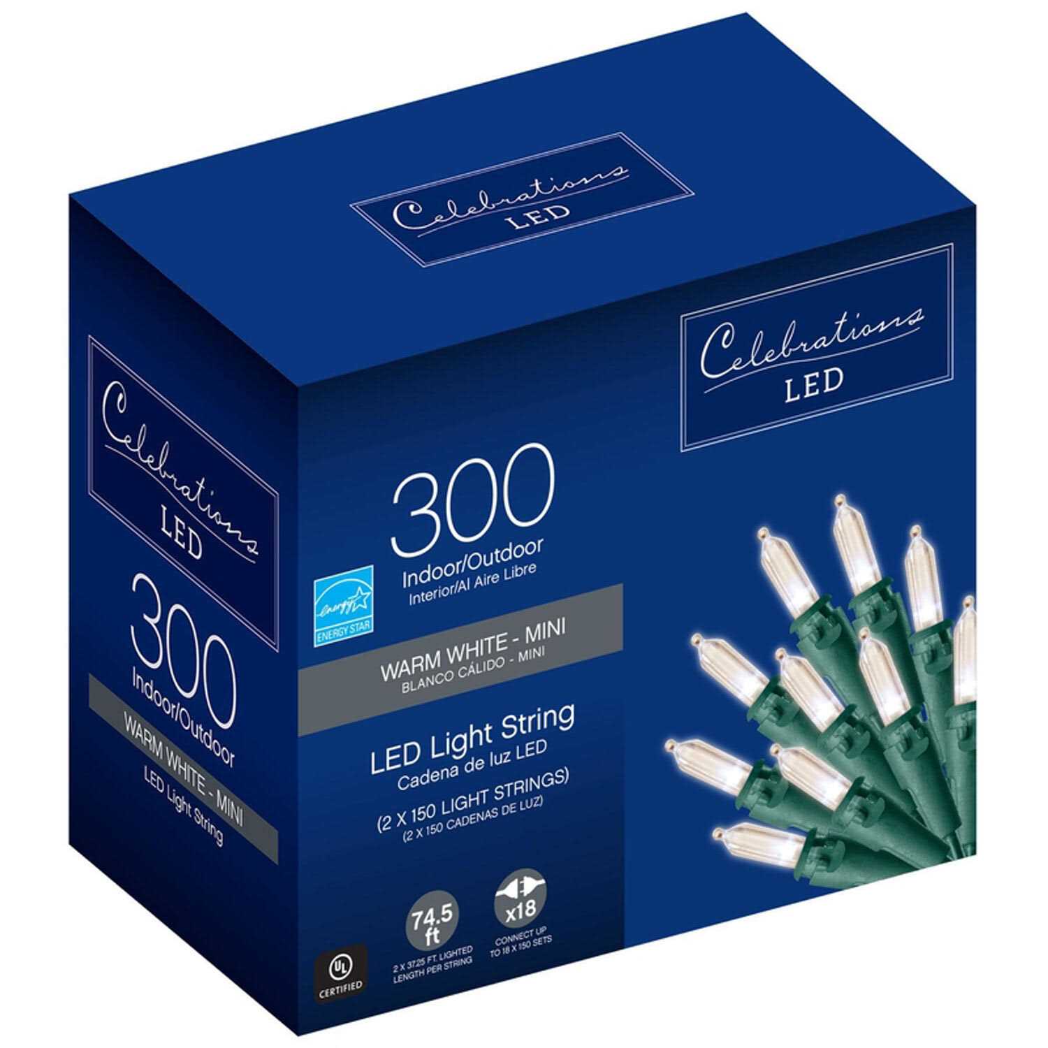 Celebrations 300 Lights Warm White Christmas LED M5 Mini Light Set