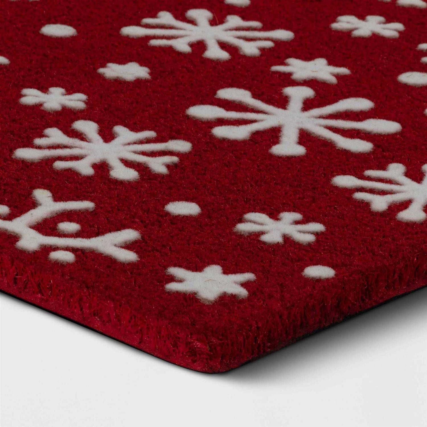 Wondershop 1’6×2’6 Snowflake Coir Christmas Doormat Red