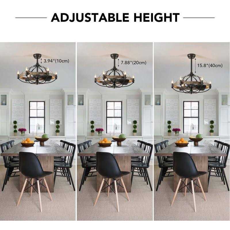 27-inch Grey Brown Ceiling Fan with Light Remote Control 6-Light Wagon Wheel Modern Farmhouse Chandelier Caged Ceiling Fan