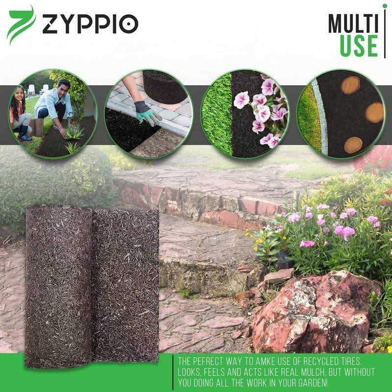 Zyppio Black Rubber Mulch Border for Landscaping Roll, Natural-Looking Permanent Garden Barrier for Plants, Vegetables, and Flowers