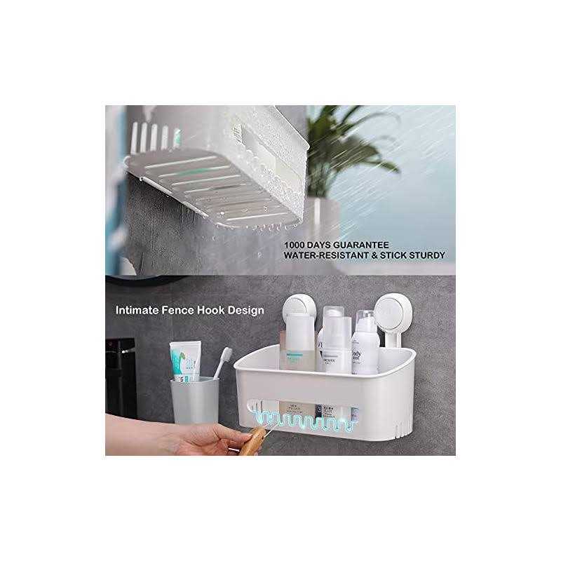 LEVERLOC Shower Suction Cup Shelf Basket One Second Installation Removable Powerful Organizer Max Hold 22lbs Suction Bathroom Caddy Waterproof Shower