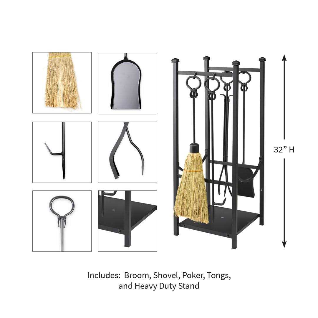 Plow & Hearth All-in-One Wood Rack with Fireplace Tool Set