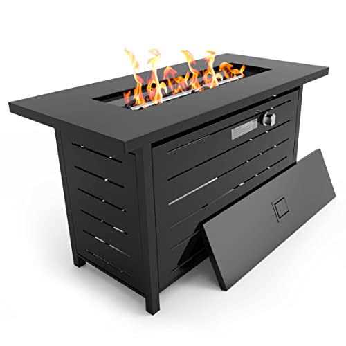 Ciays 42 Inch Gas Fire Pit Table, 60,000 BTU Propane Pits for Outside with Steel Lid and Lava Rock